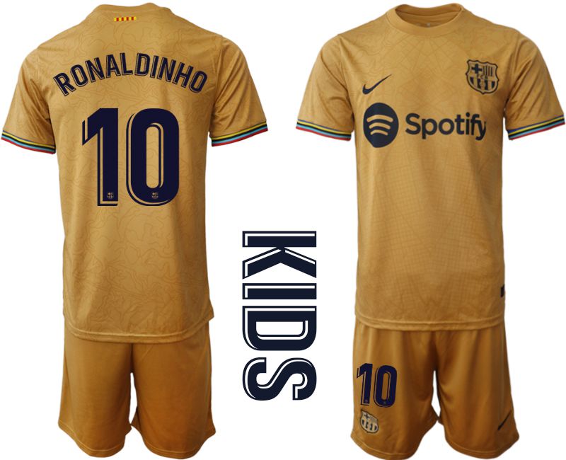 Youth 2022-2023 Club Barcelona away yellow #10 Soccer Jersey1